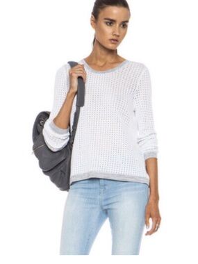 rag & bone Ariana perforated white/ gray split back Sweater